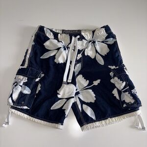 VTG Abercrombie & Fitch Board Shorts Large Blue Tugger Floral Cargo Swim Trunks